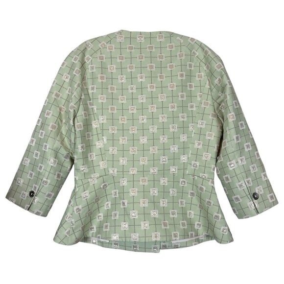 New Ted Baker Working Title $475 Geo Shimmer Blazer Jacket Sage Green Sz 2 US 6 - Picture 2 of 13